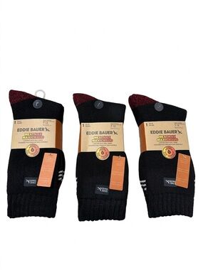 Eddie Bauer Black Crew Socks with Maroon Toe Accents - 3 Pairs